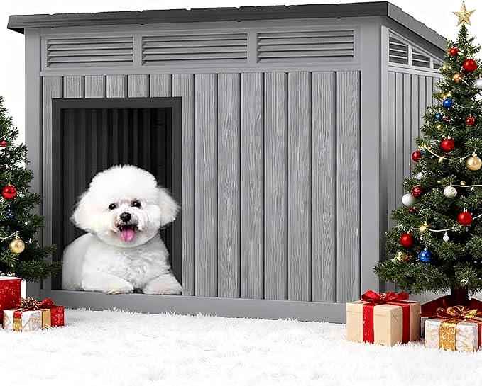 Fancyango Dog House for Indoor & Outdoor Use - Weatherproof Roof & Removable Floor, Fits Small to Medium Dogs (32.1" L x 25.1" W x 24" H) - Grey