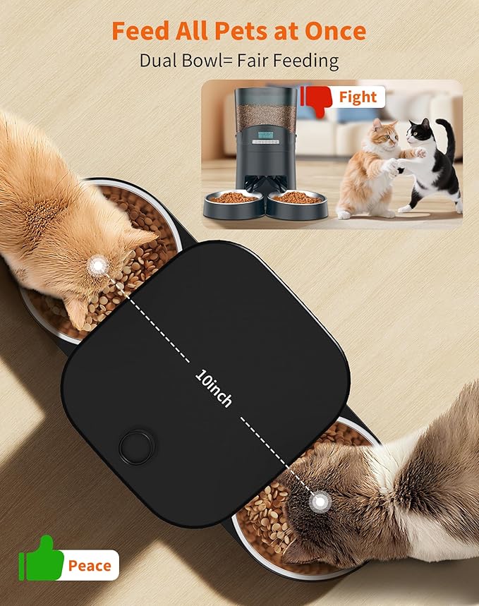 HoneyGuardian Automatic Cat Feeder for 2 Cats, Automatic Cat Food Dispenser, Timed Pet Feeder for Cats and Dogs, Desiccant Bag, Programmable Portion Control,10s Voice Recorder
