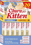 INABA Churu for Kittens, Lickable, Squeezable Creamy Purée Cat Treat with Green Tea Extract & Taurine, 0.5oz. Each Tube, 20 Tubes, Tuna & Chicken Variety