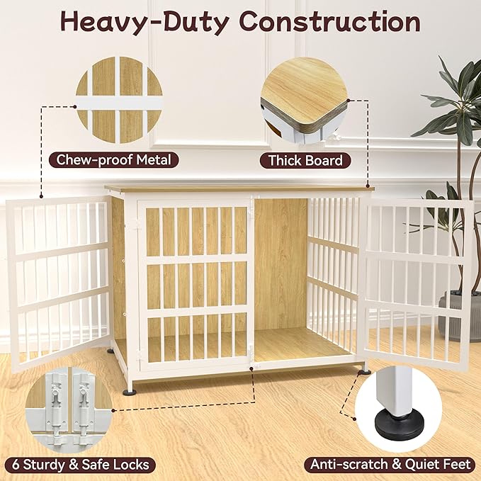 42'' Dog Crate Furniture Large Breed Dog Crate Dog Kennels for Inside Wooden Dog Crates End Table Heavy Duty Indoor Combination Cage for Medium to Large Dogs Oak
