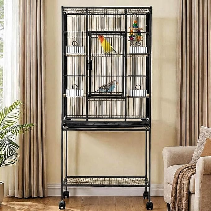 GarveeHome 54" H Large Bird Cage, Bird Cage with Rolling Storage Stands, Feed Bowls, Wide Tall Parrot Cage for Parakeets, Conures, Cockatiel, Cockatoo