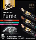 Sheba Premium Puree Cat Treats Lickable Roasted Chicken Flavor, Smoked Salmon Flavor, and Seared Tuna Flavor, 0.49 oz. Tubes, 24 Count