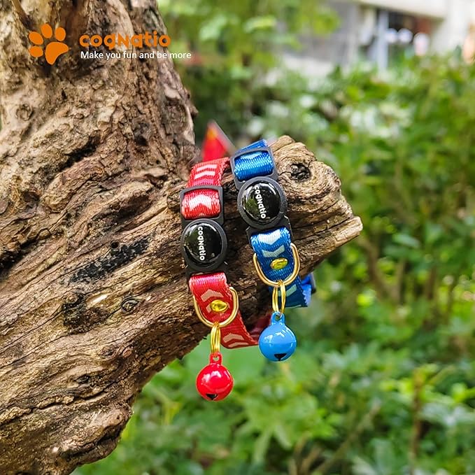 2 Pack Breakaway cat Collars with Bell,Safety Quick Release Pendant Cute Kitten Collar,Adjustable 20-30cm (Red+Navy, 20-30cm)