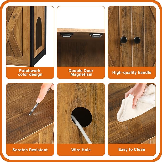 Dwanton Litter Box Enclosure, Cat Litter Box Furniture Hidden, Reversible Entrance Can Be on Left or Right Side, Wooden Cat Washroom Indoor, Warm Brown, 27.6 Inches