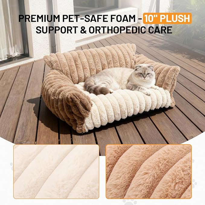 Pet Sofa Bed Washable - Cozy Supportive Cat Couch for Small Indoor Cat - Fluffy Puppy Dog Bed with Breathable Fabric