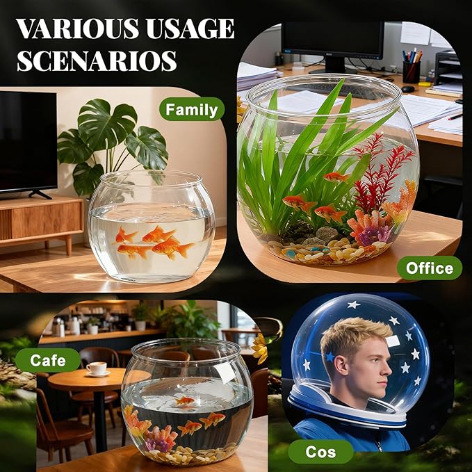Geelin 7 Gallon Plastic Fish Tank Large Bowl Shatterproof with Crystal Clear Clarity for Terrarium, Flower Vase Centerpiece Gift for Fish Lovers (Round)