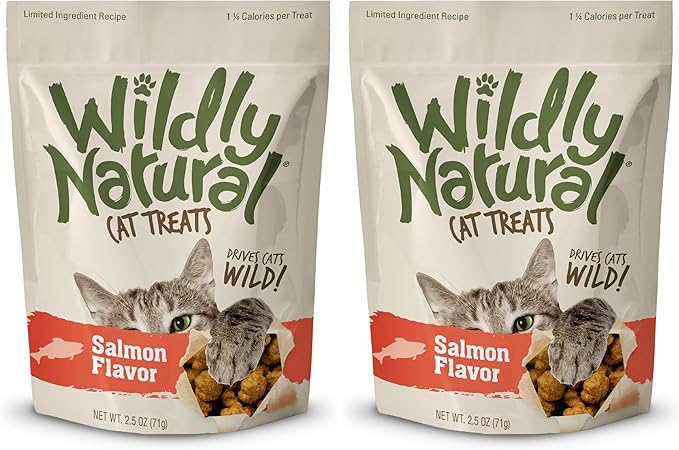 Wildly Natural Cat Treats, 2.5 Ounces, Salmon Flavor (Pack of 2)