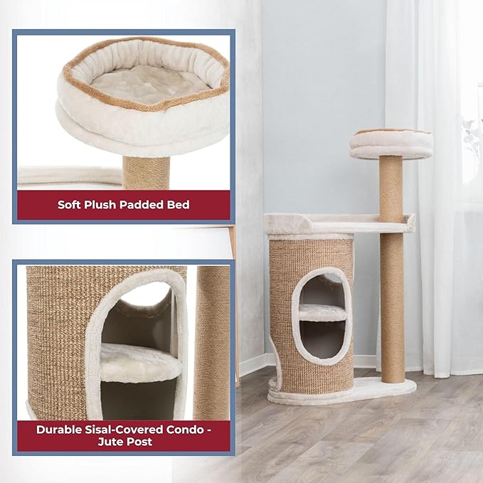 Trixie Falco 46-in Cat Tower, Sisal Scratching Posts, 2-Story Cat Condo, Plush Platforms, Removable Bed, Brown, 117 cm