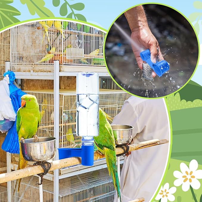 LemonRoad 24 Pcs Bird Drinker Feeder Cups Plastic Water Bottle Cup for Cage Ideal for Pigeon Bottle Chicken Quail Poultry Waterer Accessories(Blue)