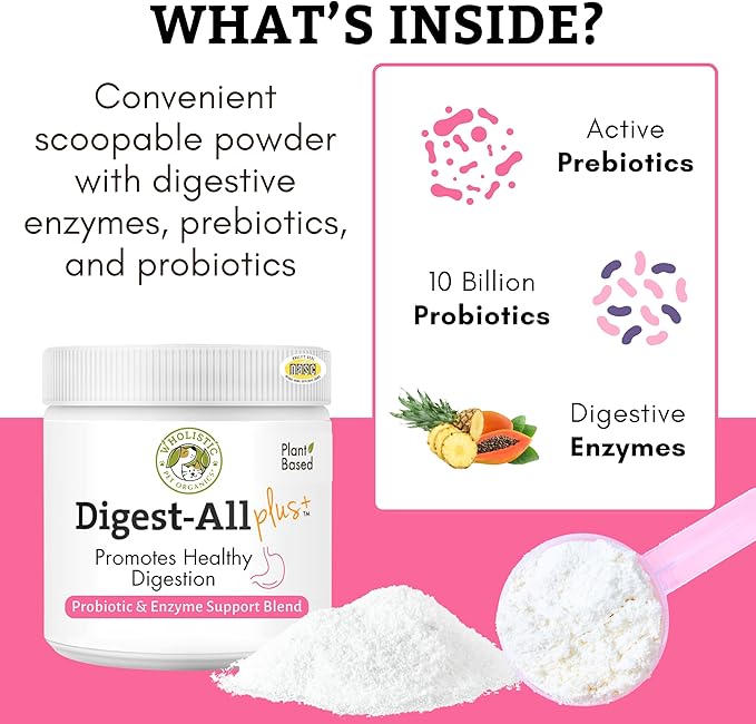 Wholistic Pet Organics Probiotics for Dogs with Digestive Enzymes & Prebiotic Fiber - 4 Oz - Daily Cat & Dog Probiotics for Digestive Health, Anti Diarrhea & Gut Support - Cat Probiotic - 113 Scoops