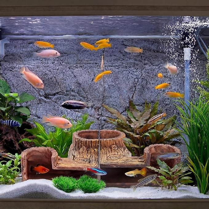 2 Pcs Aquarium Underground Tunnel Cave Wood Like, 5.1 x 2 x 2.7 Inch Fish Hideout for Aquarium, Decoration for Guppy, Corydoras Catfish, Loaches, Corydora Catfish Bettas Pleco and Shrimps