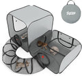 Cat Playpen, 3-in-1 Pop-up Outdoor Cat Enclosure with 2 Rooms 1 Tunnel, Breathable Pet Playpen for Indoor Outdoor Use, Portable Catio Tent with Carry Bag for Kitten Rabbit Small Animals, Gray