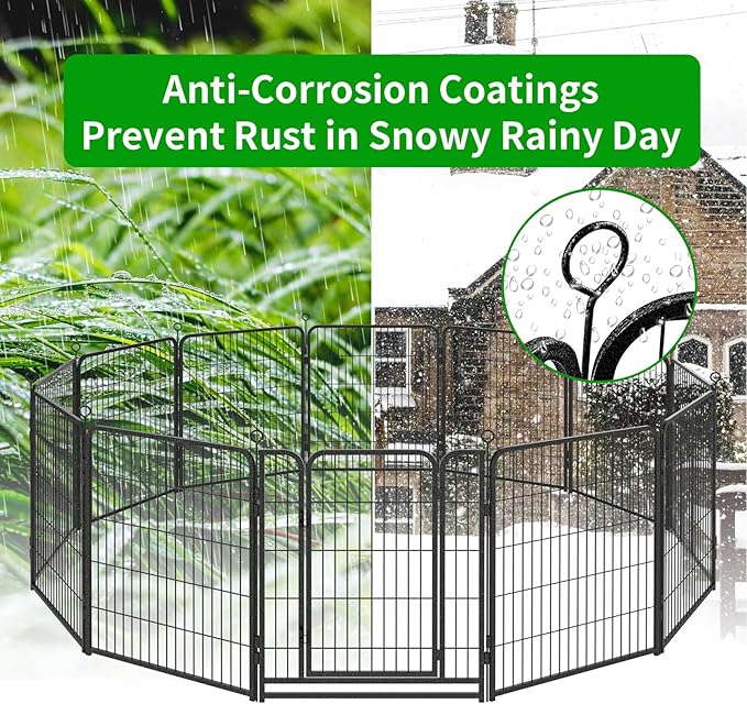 Dog Playpen Outdoor Extra Wide 24 Piece Panels Heavy Duty Dog Fence 50" Height Anti-Rust with Doors Portable for RV Camping Yard, Total 63FT, 316 Sq.ft, Snowy Black
