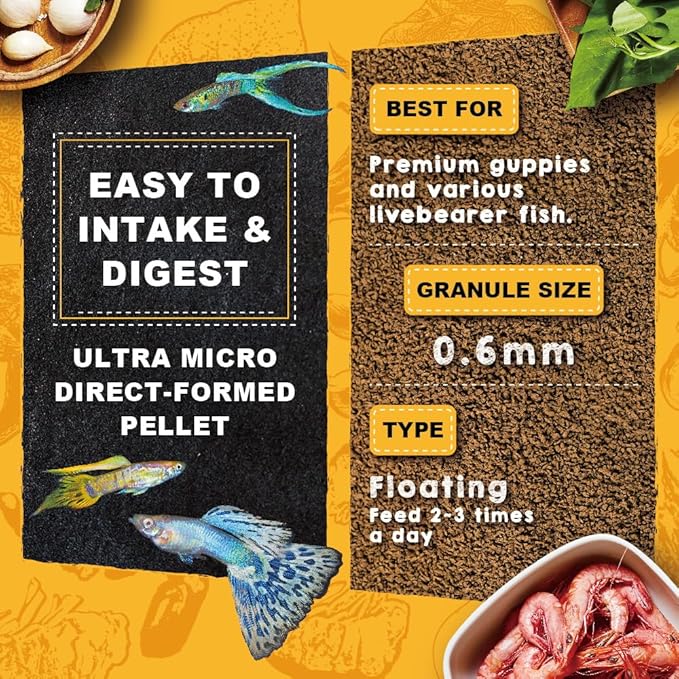 Ultra Fresh Apex Guppy Fish Food, Growth Formula with Natural Ingredients & Whole Nutrition 4.23oz
