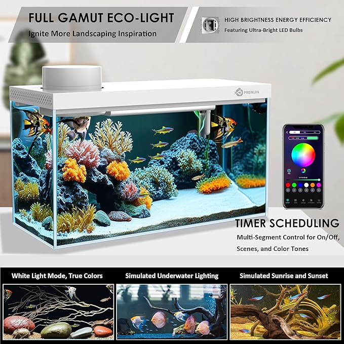 Smart Fish Tank Aquarium Kit with APP Control and Auto Feeder -1.5 Gal Fish Tank Multi-Layer Filtration System Silent Pump & UHD Glass -16 Million DIY Colors Includes Mini Magnetic Scrubber Scraper