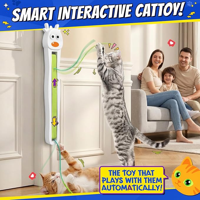Interactive Cat Toys for Indoor Cats - Automatic Cat Toys with Motorized String Action, Sticking Door/Walls Electric Enrichment Stimulation Kitty Toy for Bored Indoor Adult & Kitten Cats (White)