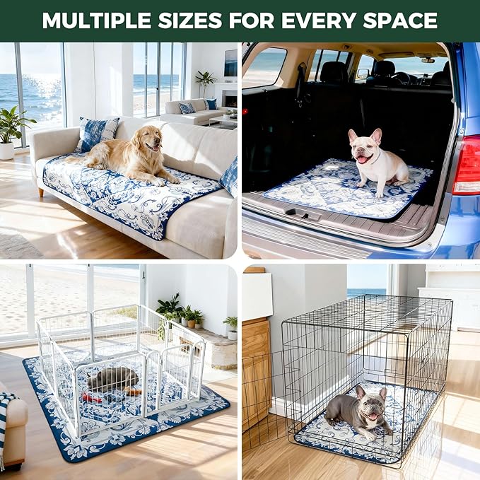 FXW Washable Pee Pads for Dogs, Puppy Pads with Super Absorbent, Specifically Designed for 24inch Cages, 17" x 23" Rectangle, Mandala Blue, 2 Packs