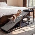 4-in-1 Dog Ramp, 65" X 26" X 17" Storage Ottoman Bench Upholstered Padded with Solid Wood Shelf, Foldable Pet Stairs Non-Slip Silicone Surface - Safety Railings Load up to 220 lb (Black)