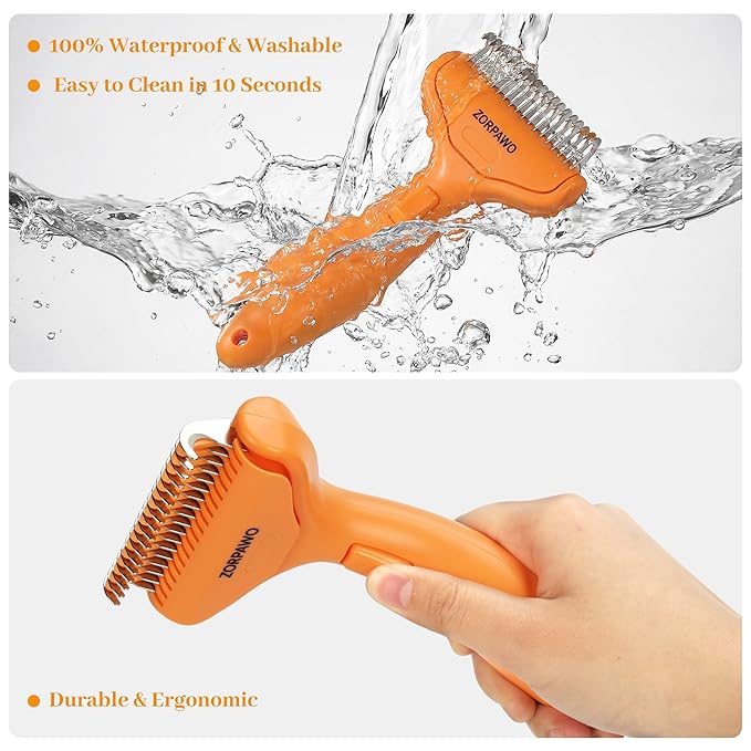 Dog Deshedding Brush & Dematting Comb for Cats - Removes Mats, Tangles & Loose Hair Painlessly, Professional Undercoat Rake for Long Haired Pets(Orange)
