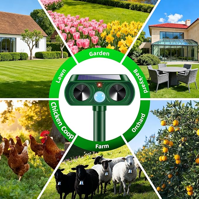 2 Pack Solar Ultrasonic Animal Repeller Outdoor, Cat Deer Repellent Devices with Motion Sensor, IP65 Waterproof Animal Deterrent Devices for Squirrels,Rabbits,Dogs,Raccoons,Skunks for Garden Yard Farm