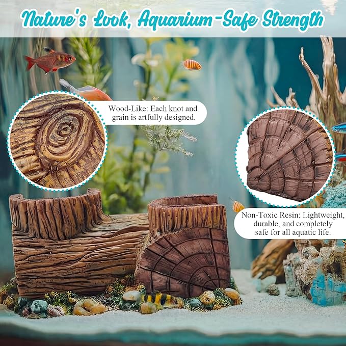 2 Pcs Aquarium Underground Tunnel Cave Wood Like, 5.1 x 2 x 2.7 Inch Fish Hideout for Aquarium, Decoration for Guppy, Corydoras Catfish, Loaches, Corydora Catfish Bettas Pleco and Shrimps