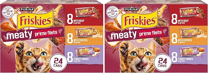 Friskies Purina Gravy Wet Cat Food Variety Pack,Prime Filets Meaty Favorites - 5.5 oz. Cans,(Pack of 48)