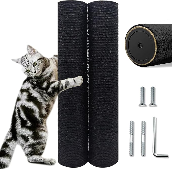 Gothic & Goth Cat Tree Tower Replacement Post - Black, 2 Pack, 15.7in Scratching Post Pole with M8 Screws, Natural Sisal for Cat Tree Repair & Rebuild