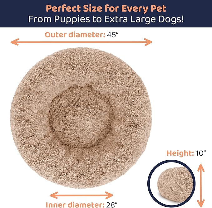 Donut Dog Bed - Premium Comfort for Anxiety Relief - Fluffy & Calming Design with Ultra-Plush Support | Cozy Round Dog Bed with Super Soft Circle Style (Camel, X-Large)
