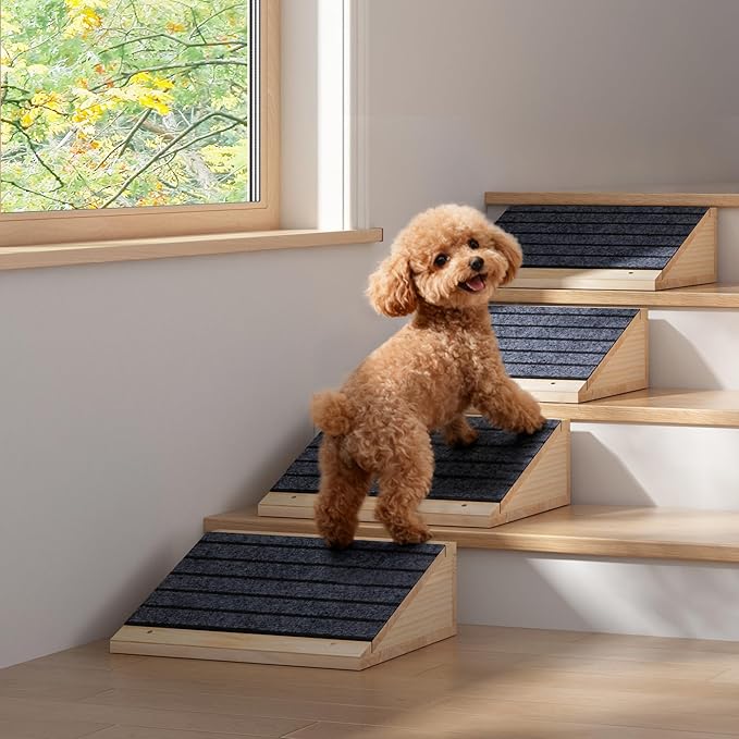 COZIWOW 2 PCS Dog Ramp for Stairs, Non-Slip | Sturdy | Wooden Dog Stairs Pet Ramp for Small Medium Dogs Cat, Pet Steps Stair Wedges Assist for Injured & Older Pets, Gentle Slope Step Stairs(2)
