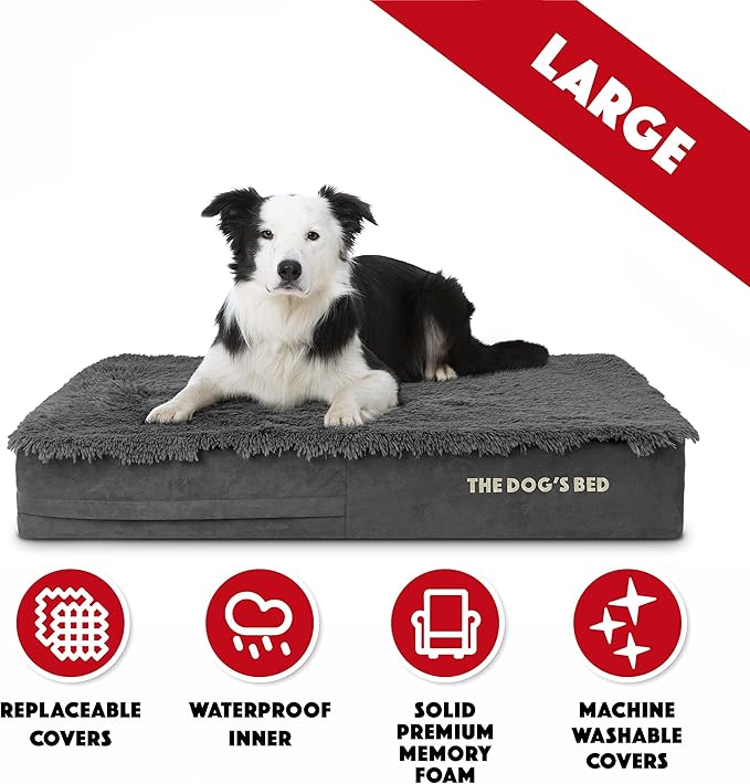 The Dog’s Bed Orthopedic Memory Foam Dog Bed Mattress, Fur Fabric, Grey Fur, Large, 6-Inch