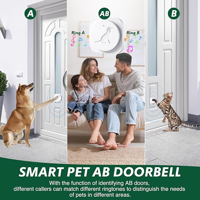 Dog Door Bell for Potty Training, Smart Wireless Doggie Doorbell to Go Outside, 1000 Feet Long Range with IP65 Waterproof Touch Button, 20 Melodies & Adjustable Volume (2 Button)