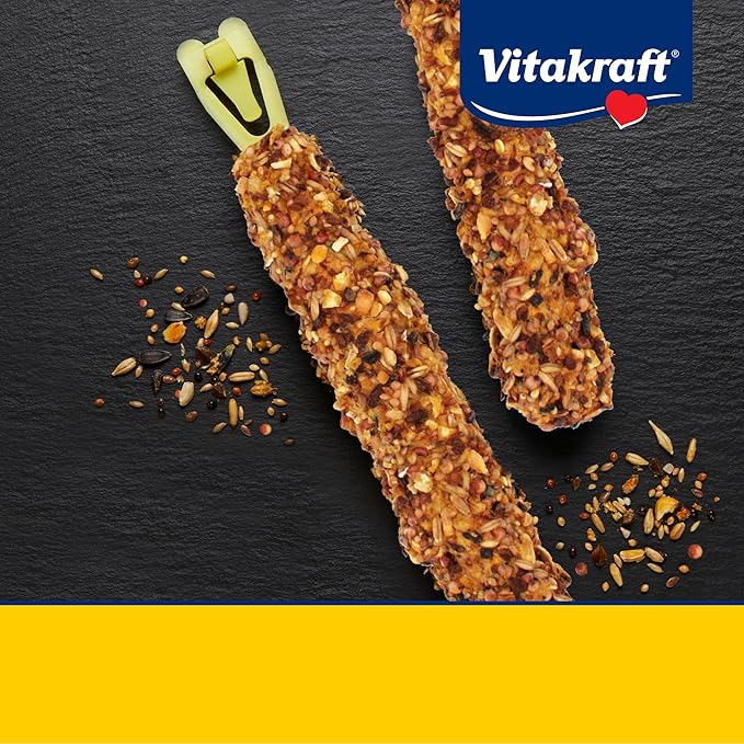 Vitakraft Crunch Sticks Parrot Treat Apple and Honey Flavor – 2 Sticks Per Pack Triple-Baked Crunchy Treat Sticks with Natural Wood Chew Center & Cage Clip Holder
