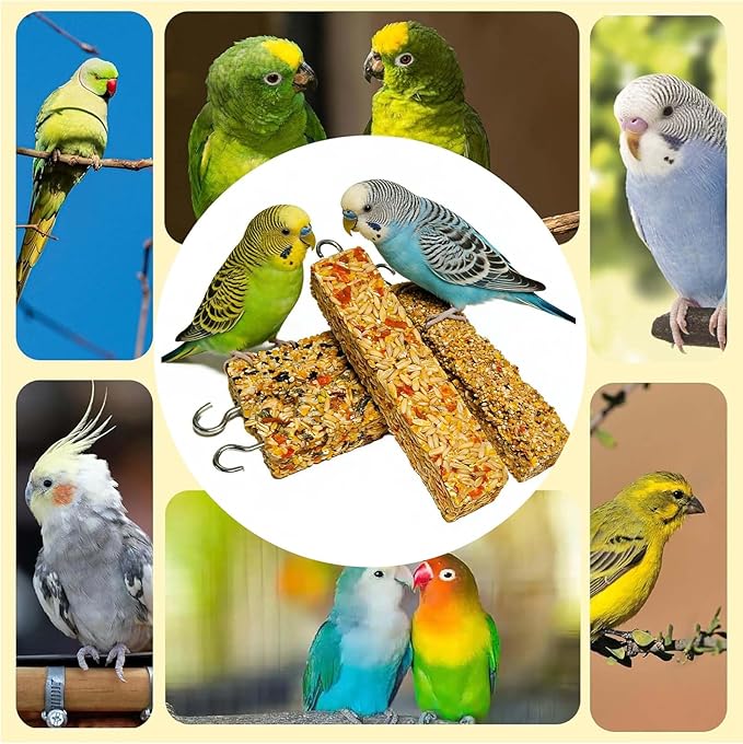 4PCS Parakeet Treats,Parrot Grains Mixed Treat Sticks,Vegetable & Grain Style Sticks,Bird Treats for Cockatiel Budgies Lovebirds Canary Conure Finches