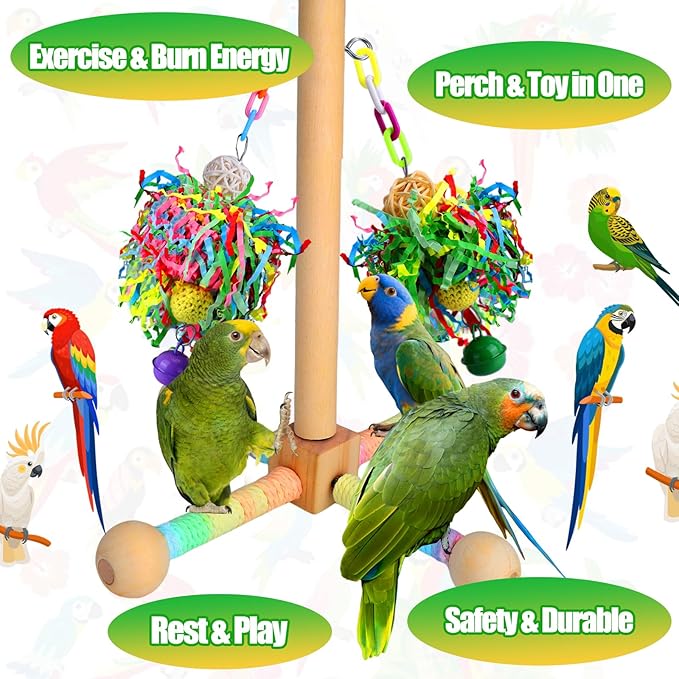 BABORUI Bird Toys, Parrot Foraging Shredder Hanging Toys with Perches for Cage