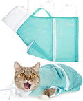 Cat Shower Net Bag Grooming Bathing Adjustable Washing Bag Multifunctional Cat Restraint Accessories Prevent Biting Scratching, Nail Trimming, Ears Clean, Keeping Calm(Green)