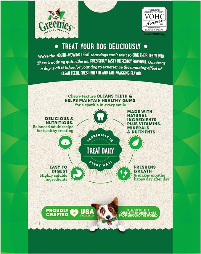 Greenies Veterinarian-Recommended Adult Natural Dental Dog Treats Large Size, Dog Dental Chews, Original Flavor, 27 oz. Pack, 17 Count