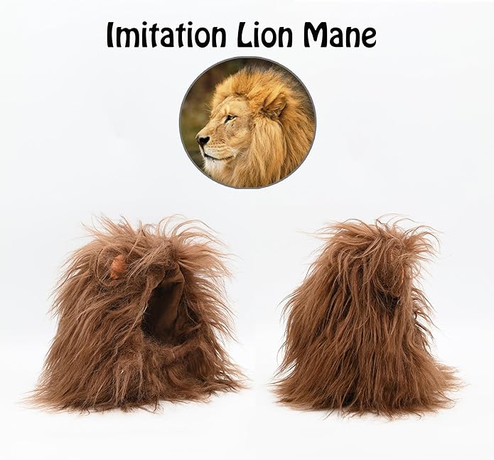 Onmygogo Lion Mane Wig for Cats and Dogs, Funny Pet Cat Costumes for Halloween Christmas, Furry Pet Clothing Accessories