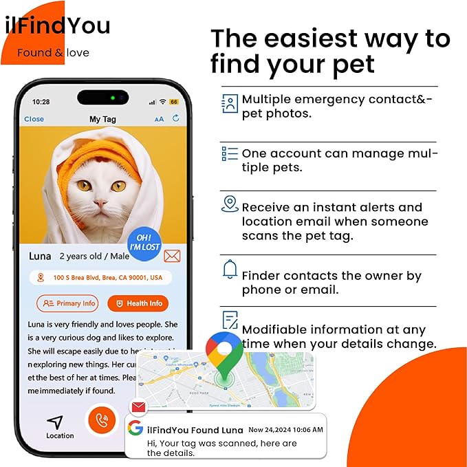 Silicone Cat Tags Personalized Small for Pet Collars, QR Code Cat Name Tags, Scan Location Alerts, Black S