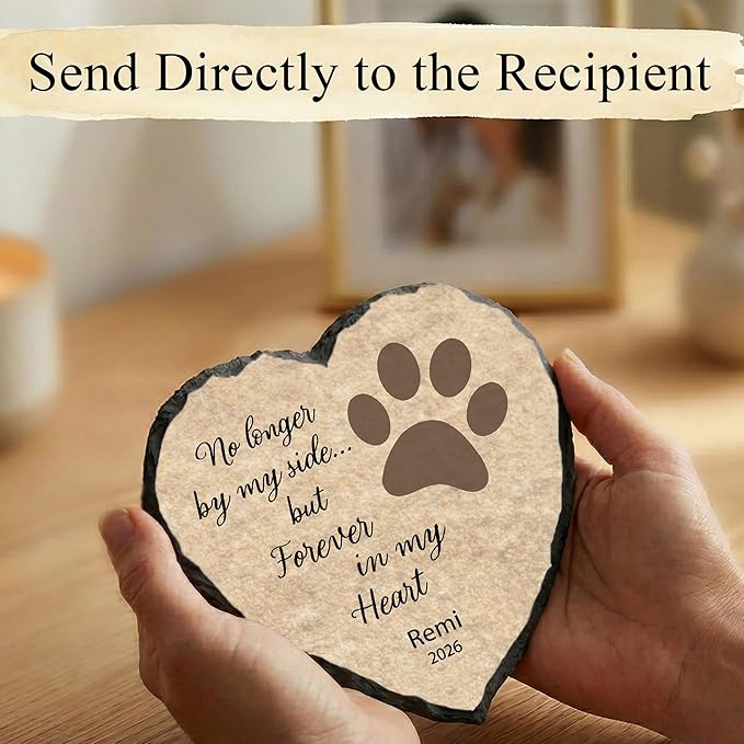 Personalized Dog Memorial Stone, No Longer by My Side Heart Plaque, Pet Loss Gift for Dogs Headstone (S-009)