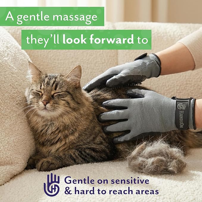H HANDSON Pet Grooming Gloves - Patented #1 Ranked, Award Winning Shedding, Bathing, & Hair Remover Gloves - Gentle Brush for Cats, Dogs, and Horses (Mono Green, Junior)