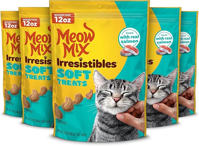 Meow Mix Irresistibles Soft Cat Treats Made With Real Salmon, 12 Oz. Pouch (Pack of 5)