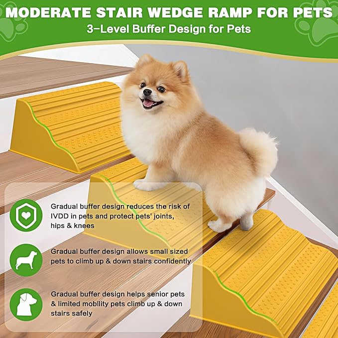 Moderate 3-Step Stair Ramp for Aged & Injured Pets, Lightweight Pet Ramp with Non-Slip Surface for Small Size Dogs Cats, Dog Wedge Ramp for Stairs/Staircases(120LBs Loading, 6PCS)