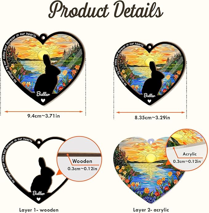 Personalized Bunny Suncatcher – Custom Rabbit Suncatcher with Name for Up to 3 Pets, Sympathy Gift for Rabbit Loss, Memorial Gift for Bunny Lovers, Easter Decor