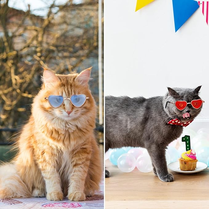 Konohan 8 Pcs Heart Dog Cat Sunglasses Metal Small Pet Sunglasses Funny Puppy Cosplay Glasses Cosplay Party Costume Photo Props