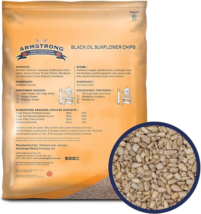 Armstrong Wild Bird Food Black Oil Sunflower Chips, 20 Pounds - for Northern Cardinals, American Goldfinches and Black-Capped Chickadees - Ideal for Outside Feeders