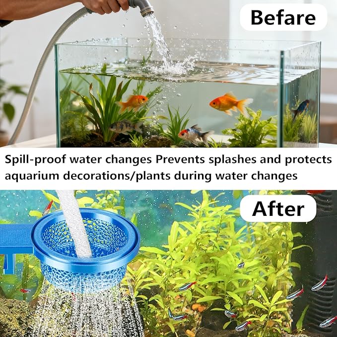 Aquarium Water Change Diffuser, Spill-Free Tool for Rimless & Rimmed Fish Tanks, Protects Substrate & Plants, Safe for Fish and Shrimp (Large)