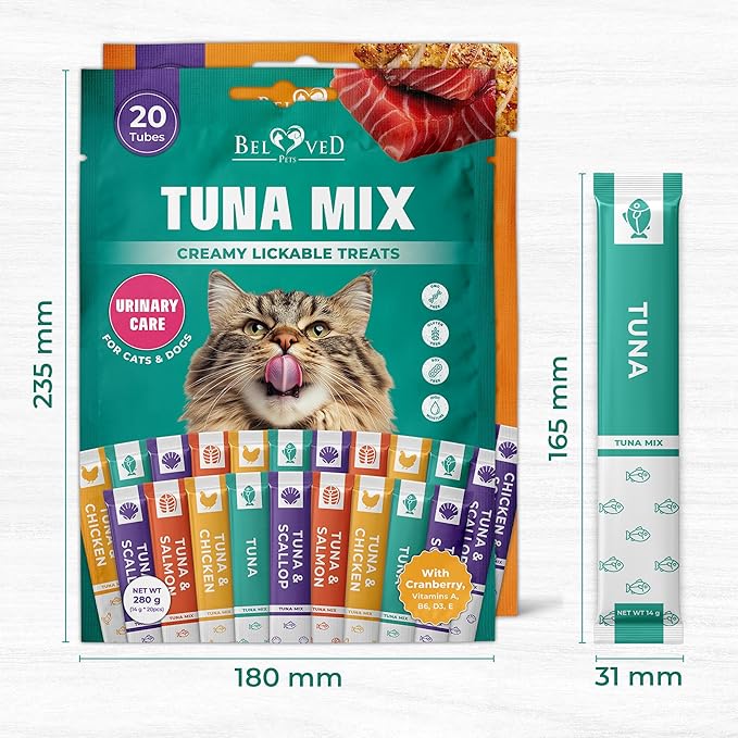 Creamy Lickable Cat Treats & Wet Food Squeeze Tubes – Liquid Kitten Snacks, Urinary Tract Care, Skin & Coat Health, Multivitamin Treats for Cats, & Small Dogs, Lick Up 40 Sticks Tuna + Chicken Mix