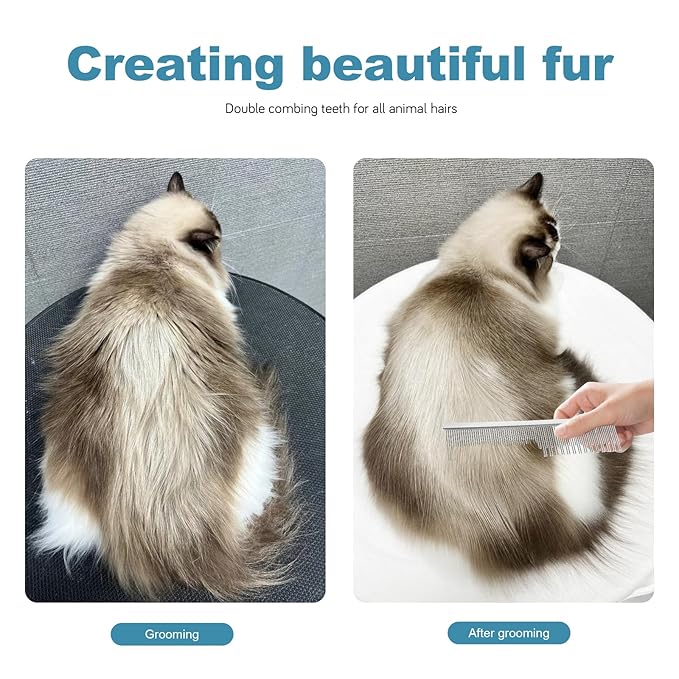 6 Inches Stainless Steel Pet Comb for Dogs & Cats, Metal Detangling Grooming Tool for Long & Short Haired Pets, Anti-Static Cat Comb with Rounded Teeth for Matted Fur Removal & Shedding Control