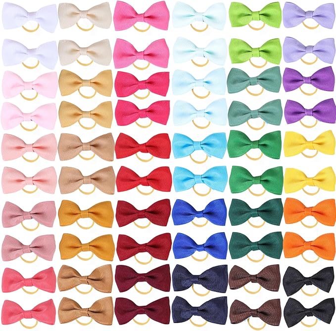 Puppy Dogs Hair Barrettes Bows with Rubber Bands,Hair Accessories Bow Pet Grooming Cute Pet Small Hair Bowkno (60pcsStyle A)