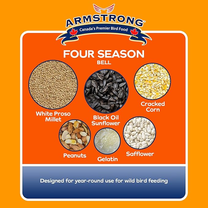 Armstrong Wild Bird Food Four Season Bell, 1 Pound - Premium High-Energy Treat for Year-Round Songbird Feeding - Easy-to-Hang Suet Alternative